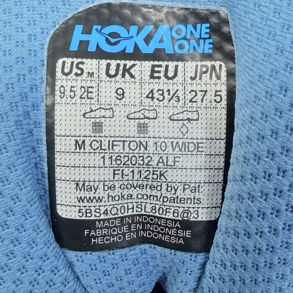 Hoka Clifton 10 Wide Running Shoes Mens Size 9.5EE Blue Gym Sneakers 1162032 ALF - Picture 8 of 9